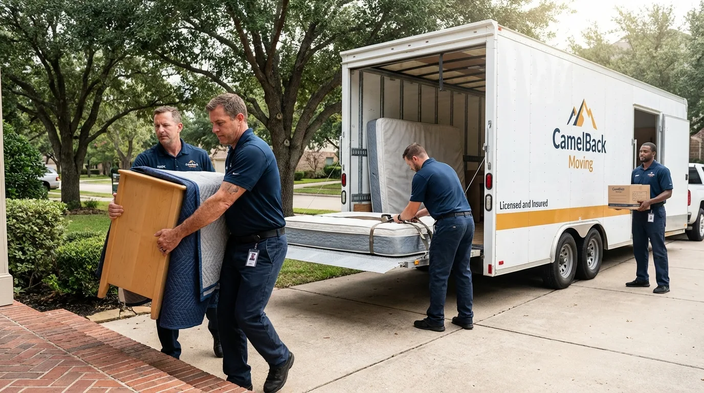 Crew loading residential truck for cross-state move from Black Mountain, NC