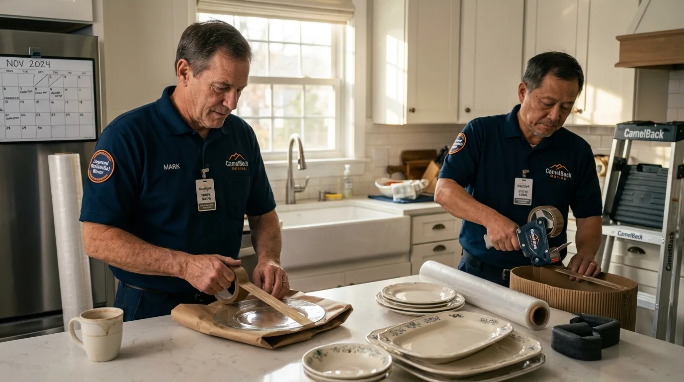 Professional crew packing kitchen dishware in Black Mountain, NC